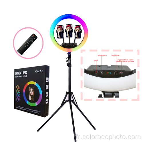 Lampe à anneau de selfie vidéo de maquillage à intensité variable de 16 pouces à LED